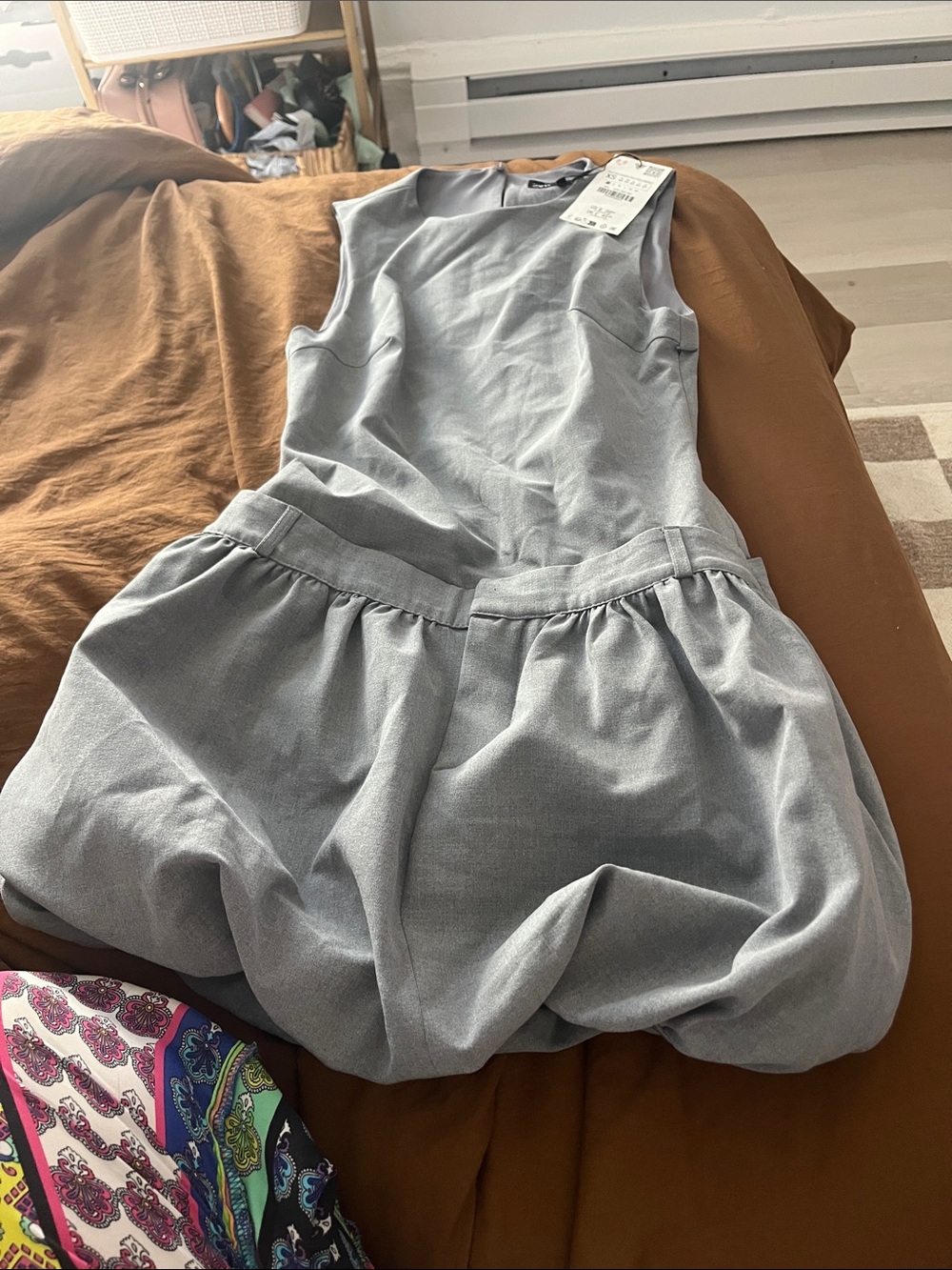 Zara Light Gray Sleeveless Bubble-Hem Dress